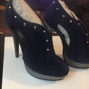 Navy blue suede studded high heels